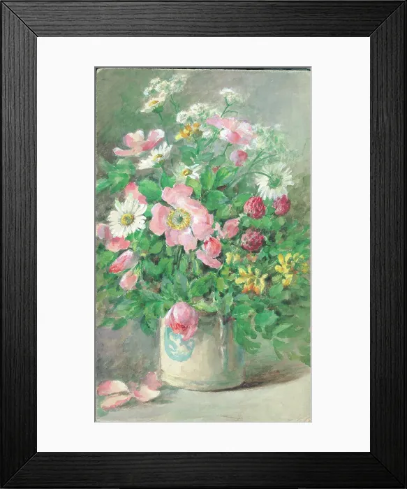 Framed Print : Wild rose and diasy'. Flowers in vase Framed Print : Wild rose and diasy'. Flowers in vase