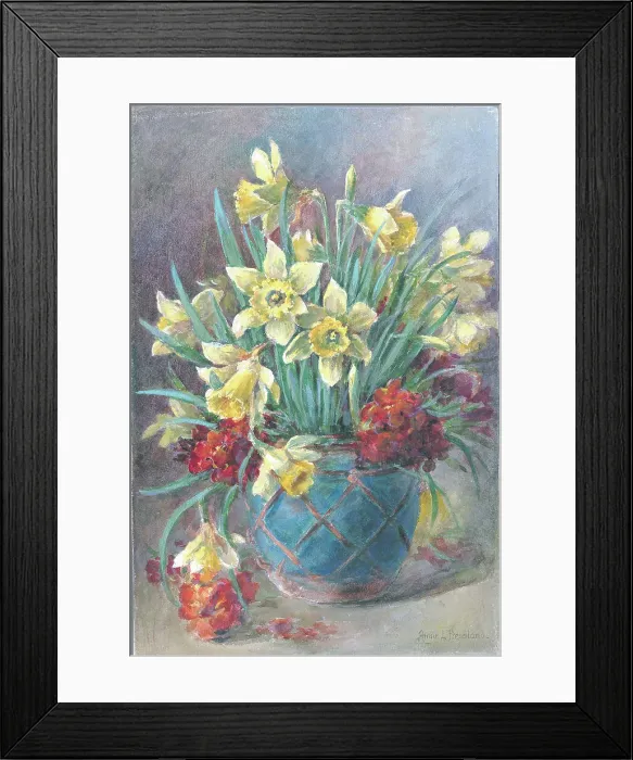 Framed Print : Daffodils and wall flowers Flowers in vase Flower Framed Print : Daffodils and wall flowers Flowers in vase Flower