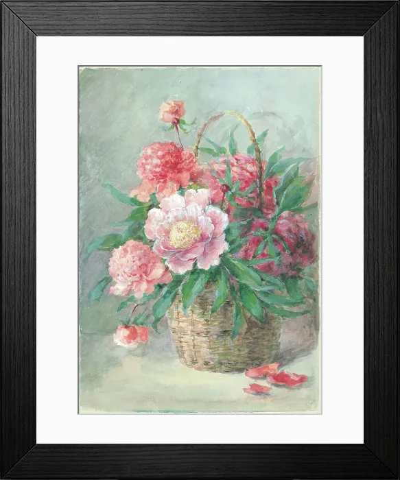 Framed Print : Peonies Flowers in basket Flower arrangement Framed Print : Peonies Flowers in basket Flower arrangement