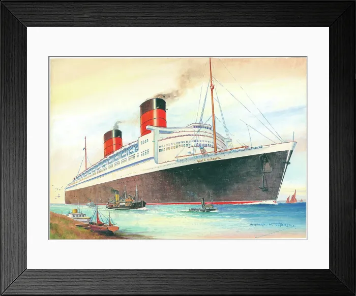 Framed Print : RMS Queen Elizabeth Ocean Liner Shipping Watercolour Framed Print : RMS Queen Elizabeth Ocean Liner Shipping Watercolour