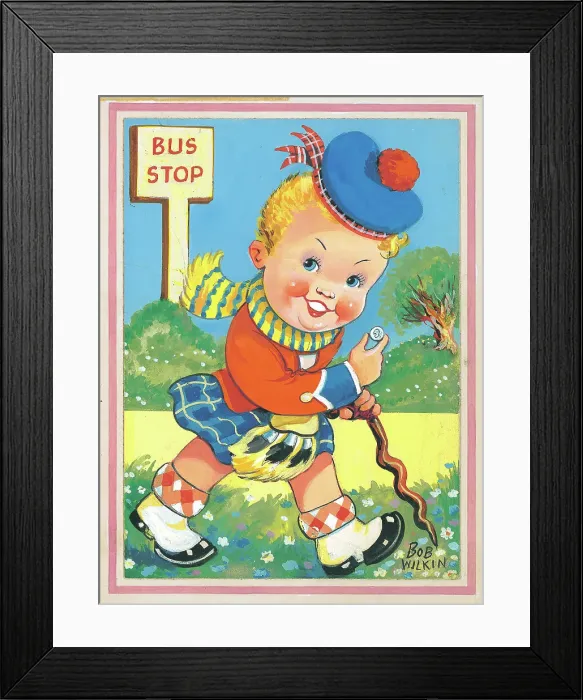 Framed Print : Girl having tea Children's Postcard design Watercolour Framed Print : Girl having tea Children's Postcard design Watercolour