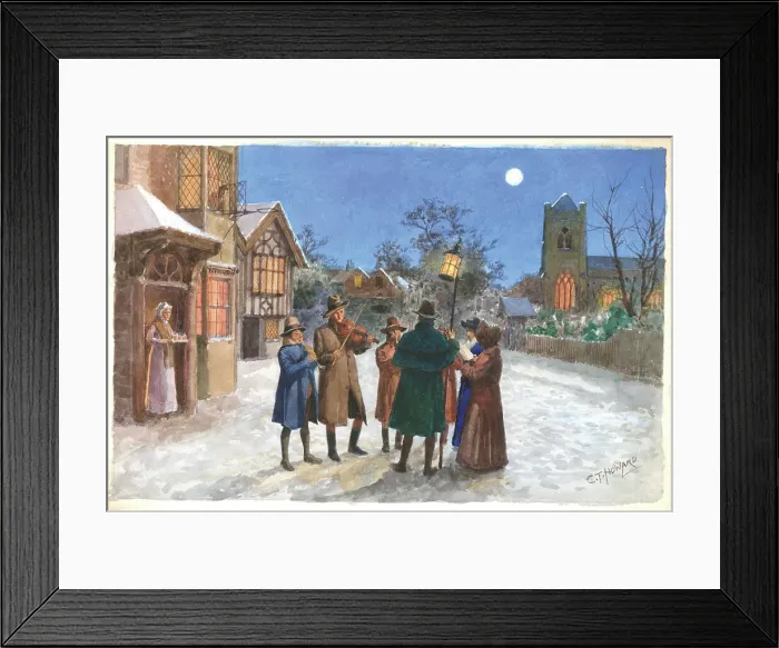 Framed Print : Carol Singers Christmas card design Watercolour Framed Print : Carol Singers Christmas card design Watercolour