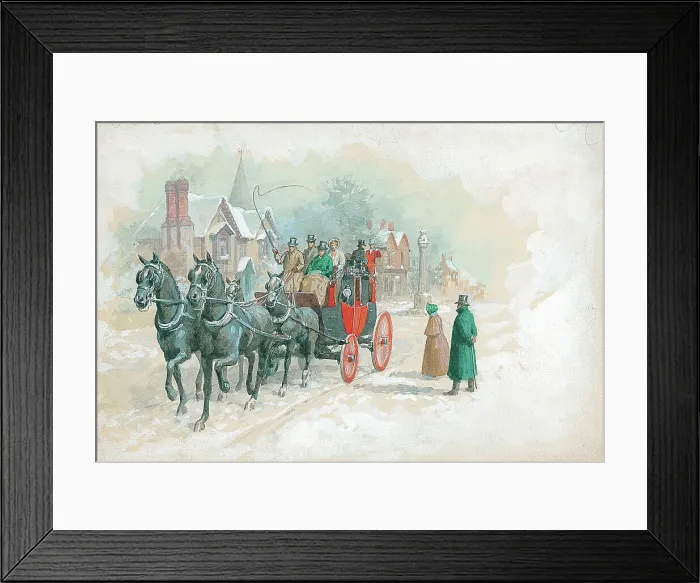 Framed Print : Coaching scene in the snow Framed Print : Coaching scene in the snow