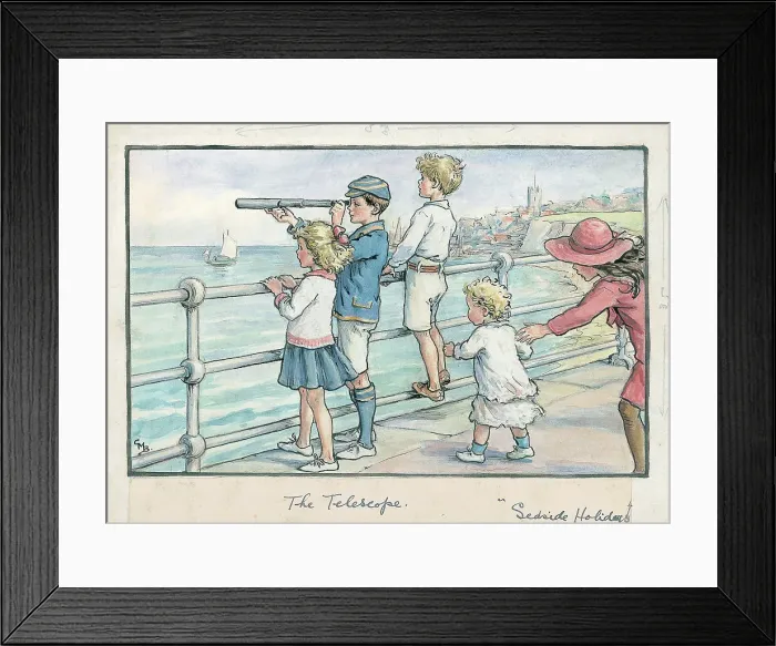 Framed Print : The Telescope Seaside Holidays Children's Postcard Framed Print : The Telescope Seaside Holidays Children's Postcard
