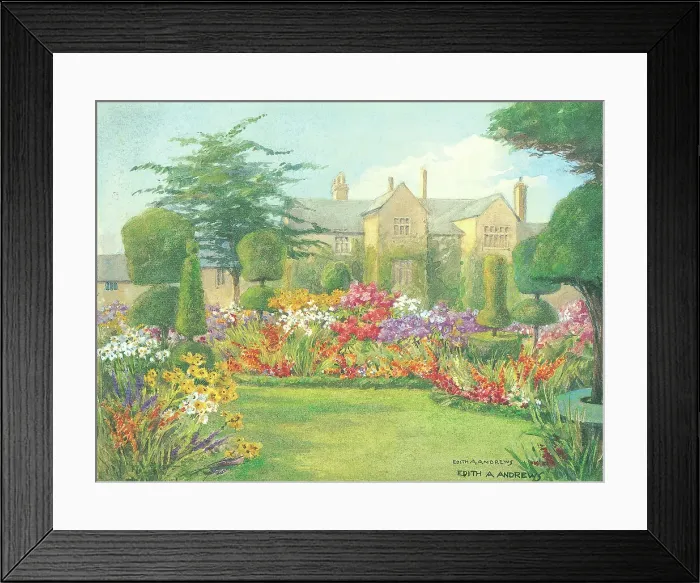 Framed Print : Levens Hall Cumbria Garden Flowers Watercolour Framed Print : Levens Hall Cumbria Garden Flowers Watercolour