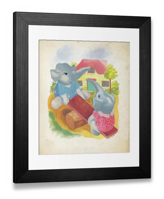 Framed Print : Elephants dressed as children Framed Print : Elephants dressed as children