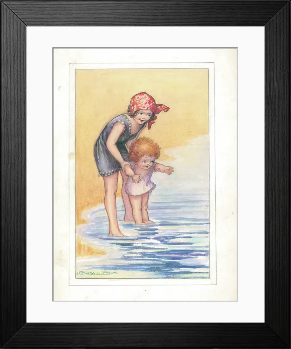 Framed Print : Children's - beach activities, bathing, fishing Framed Print : Children's - beach activities, bathing, fishing