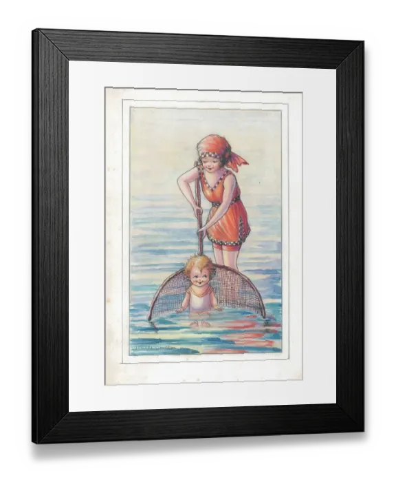Framed Print : Children's - beach activities, bathing, fishing Framed Print : Children's - beach activities, bathing, fishing
