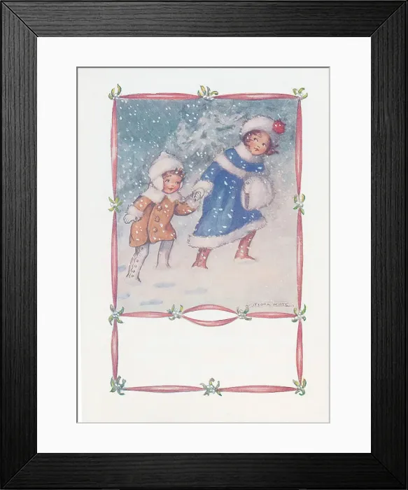 Framed Print : Children January Winter walking in the snow Seasons Framed Print : Children January Winter walking in the snow Seasons