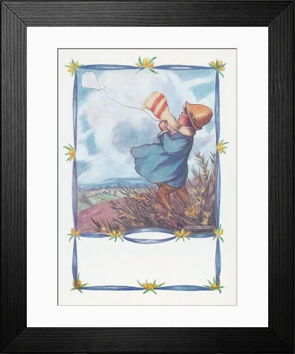 Framed Print : Children - March. Spring, scarf and kite Framed Print : Children - March. Spring, scarf and kite