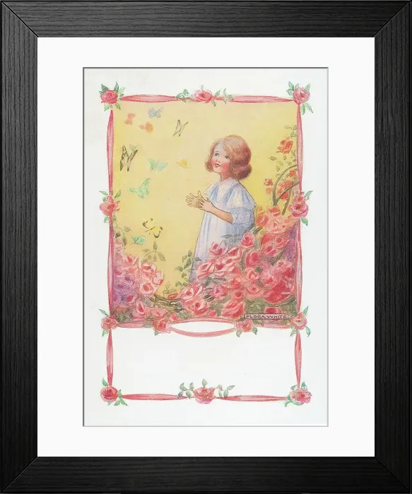 Framed Print : Children- June. Summer, roses and butterflies Framed Print : Children- June. Summer, roses and butterflies