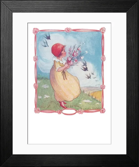 Framed Print : Children - May. Summer, flowers and swallows Framed Print : Children - May. Summer, flowers and swallows