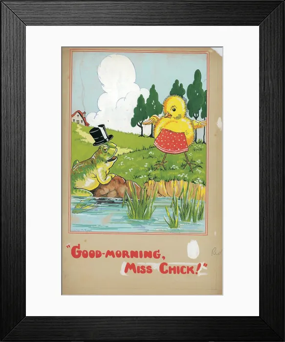 Framed Print : Good Morning miss chick - Frog and chick Framed Print : Good Morning miss chick - Frog and chick