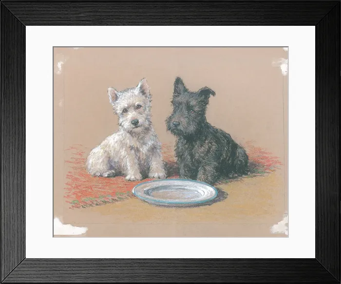 Framed Print : The Empty Dish Scottish terrier Dogs Watercolour