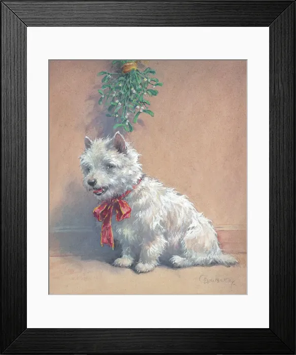 Framed Print : Under the Mistletoe Scottish terrier Dogs Watercolour Framed Print : Under the Mistletoe Scottish terrier Dogs Watercolour