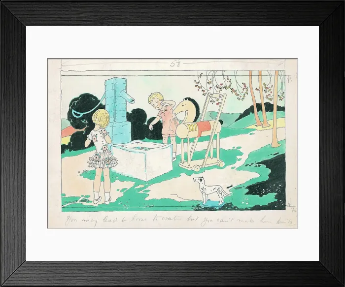 Framed Print : Children, dog and toy horse Framed Print : Children, dog and toy horse