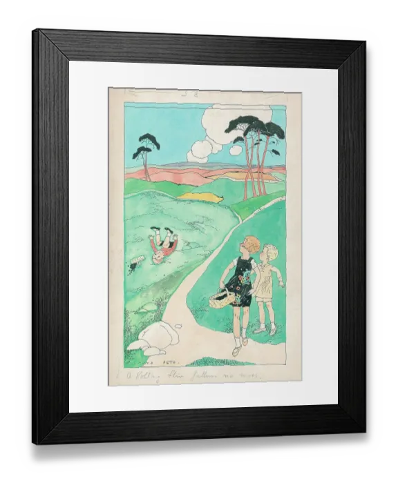 Framed Print : Children picking fruit, one fallen over Framed Print : Children picking fruit, one fallen over