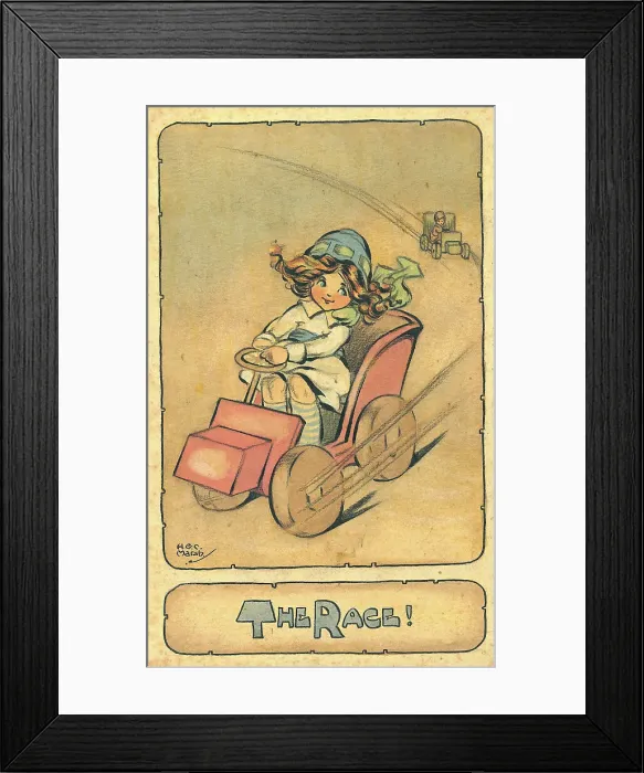 Framed Print : Girl in toy car The Race! Framed Print : Girl in toy car The Race!