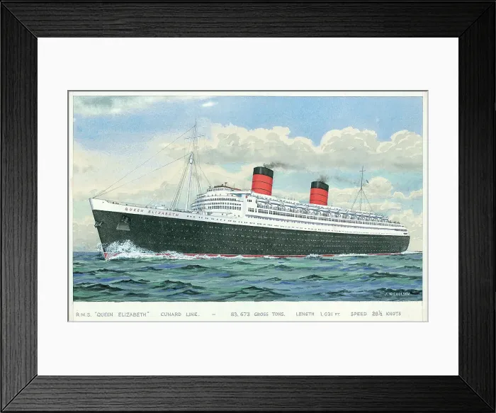 Framed Print : R. M. S. Queen Elizabeth, Cunard Line Framed Print : R. M. S. Queen Elizabeth, Cunard Line