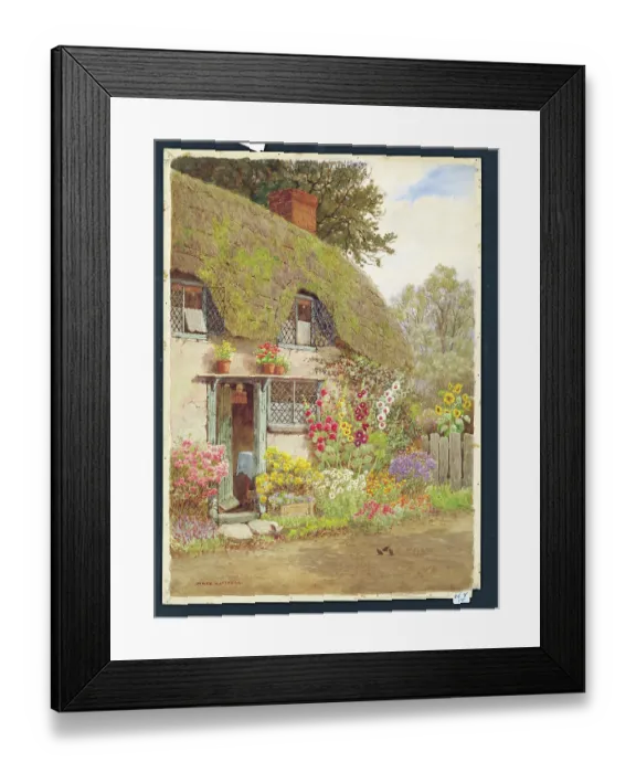 Framed Print : Cottage Landscape scene England Watercolour painting Framed Print : Cottage Landscape scene England Watercolour painting