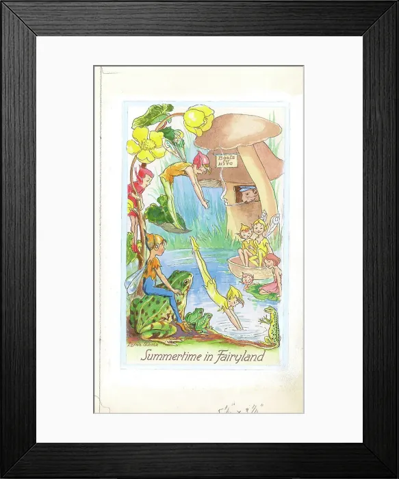 Framed Print : Summertime in Fairyland Children's Postcard design Framed Print : Summertime in Fairyland Children's Postcard design