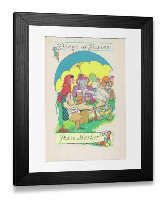 Framed Print : Peeps at Pixies Children's Postcard design Watercolour Framed Print : Peeps at Pixies Children's Postcard design Watercolour