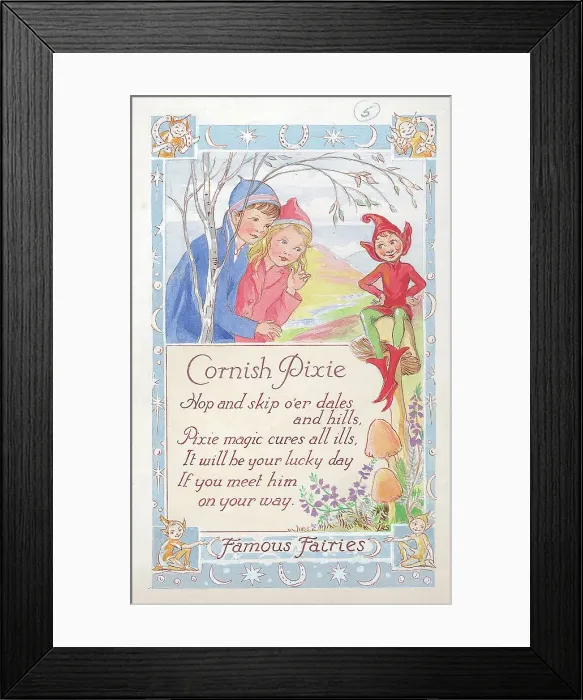 Framed Print : Cornish Pixie Sub-title Famous Fairies Text Hop Framed Print : Cornish Pixie Sub-title Famous Fairies Text Hop