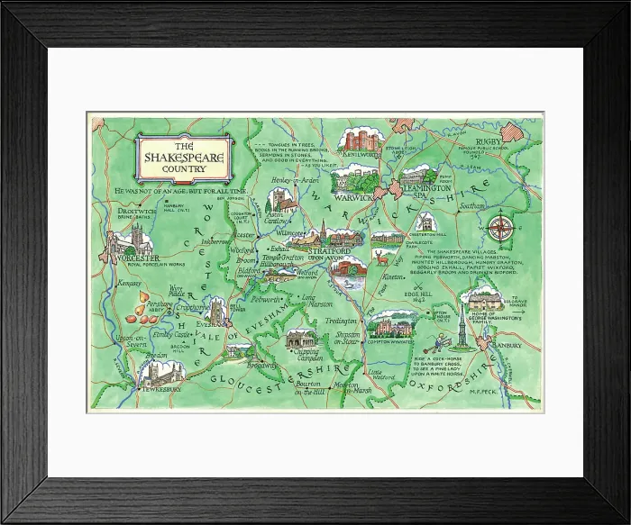 Framed Print : Map The Shakespeare Country Postcard England Framed Print : Map The Shakespeare Country Postcard England