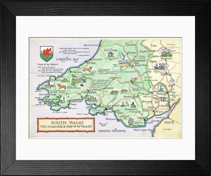 Framed Print : Map - South Wales: The Marches & The Wye Valley Framed Print : Map - South Wales: The Marches & The Wye Valley