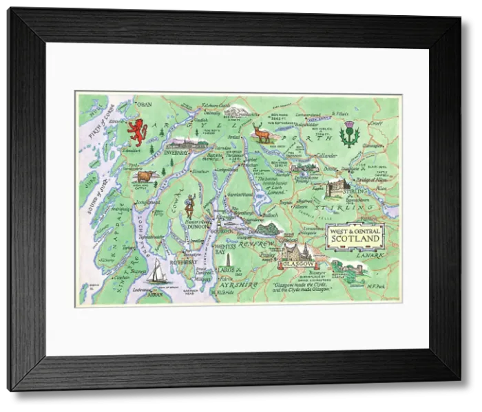Framed Print : Map West and Central Scotland Postcard England Framed Print : Map West and Central Scotland Postcard England
