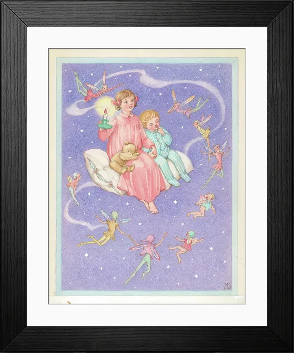 Framed Print : Children and fairies in the sky Children's Postcard Framed Print : Children and fairies in the sky Children's Postcard