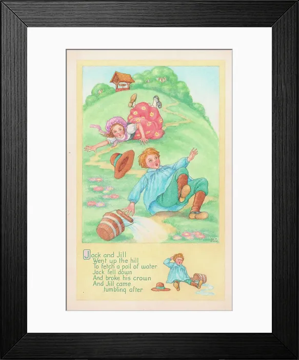 Framed Print : Jack and Jill rhyme picture Children's Postcard Framed Print : Jack and Jill rhyme picture Children's Postcard