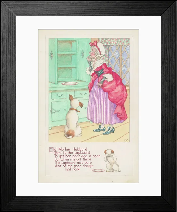 Framed Print : Old Mother Hubbard rhyme and picture Framed Print : Old Mother Hubbard rhyme and picture