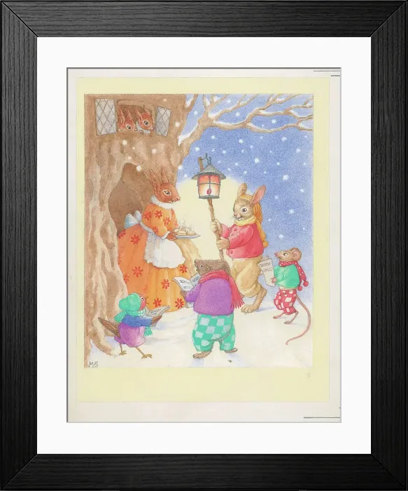 Framed Print : Carol singing and mince pies Children's Postcard Framed Print : Carol singing and mince pies Children's Postcard