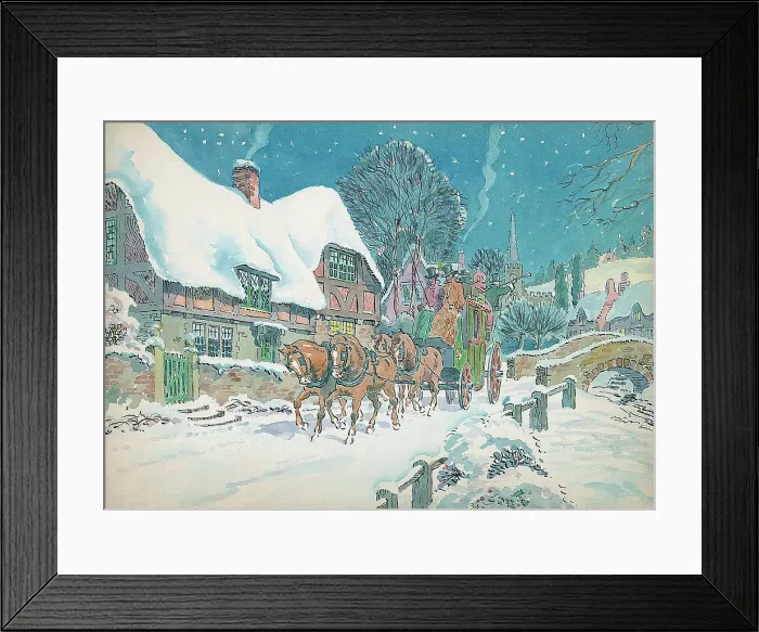 Framed Print : Winter scene with house horses and carriage snow Framed Print : Winter scene with house horses and carriage snow