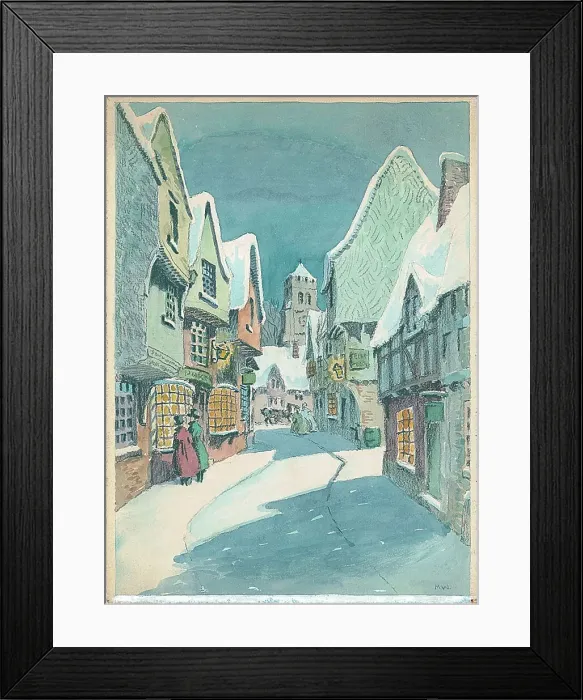 Framed Print : Winter Coaching scene, street with snow Framed Print : Winter Coaching scene, street with snow