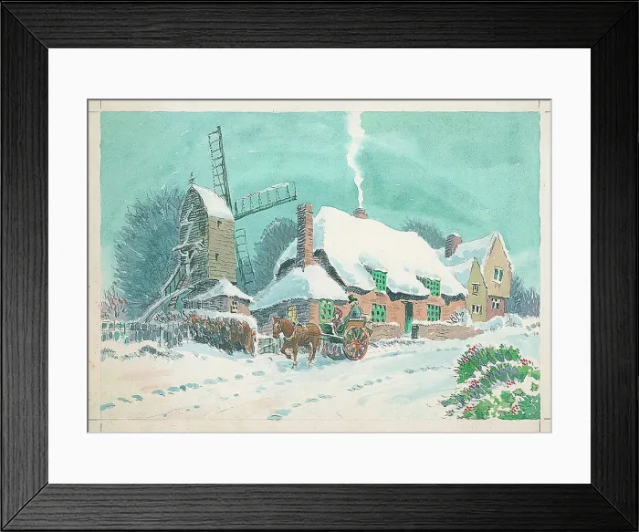 Framed Print : Winter scene with horse and cart (Windmill) Framed Print : Winter scene with horse and cart (Windmill)