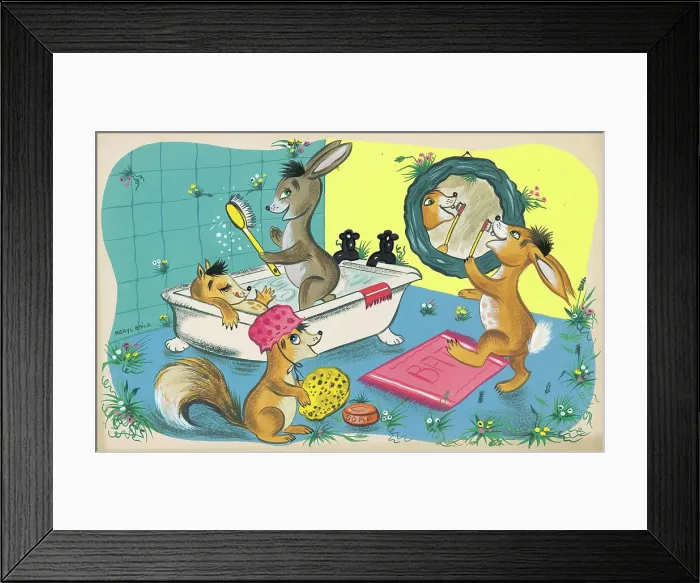 Framed Print : Woodland animals as children playing Framed Print : Woodland animals as children playing