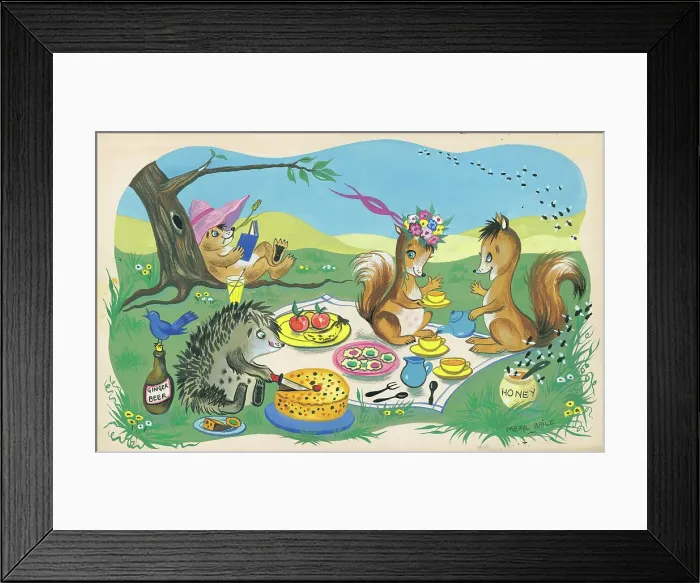 Framed Print : Woodland animals as children playing