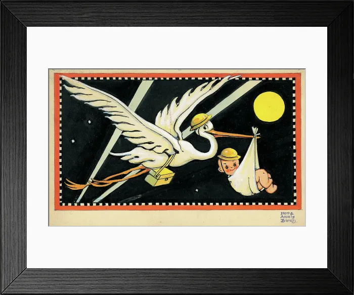 Framed Print : Child Playing Stork bringing baby Children's Framed Print : Child Playing Stork bringing baby Children's