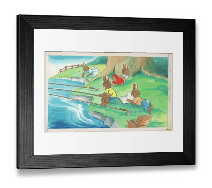Framed Print : Rabbits fishing Framed Print : Rabbits fishing
