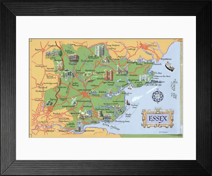 Framed Print : Maps Map Postcard England Watercolour painting Framed Print : Maps Map Postcard England Watercolour painting