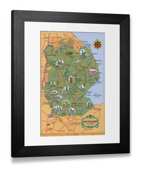 Framed Print : Maps by P Posner - Lincolnshire Framed Print : Maps by P Posner - Lincolnshire