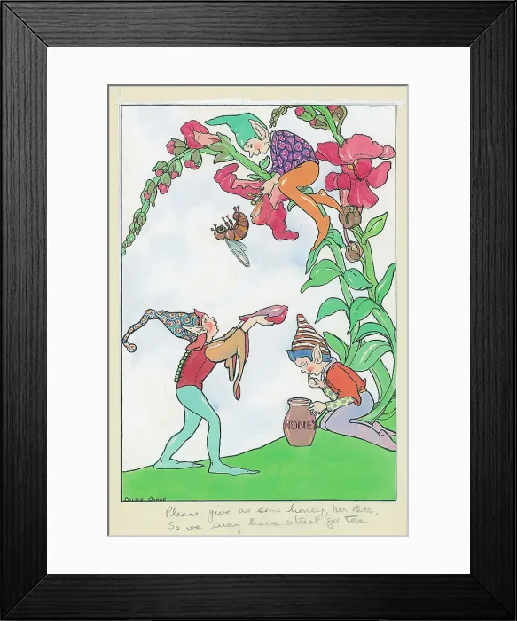 Framed Print : Elves with honey bee Framed Print : Elves with honey bee