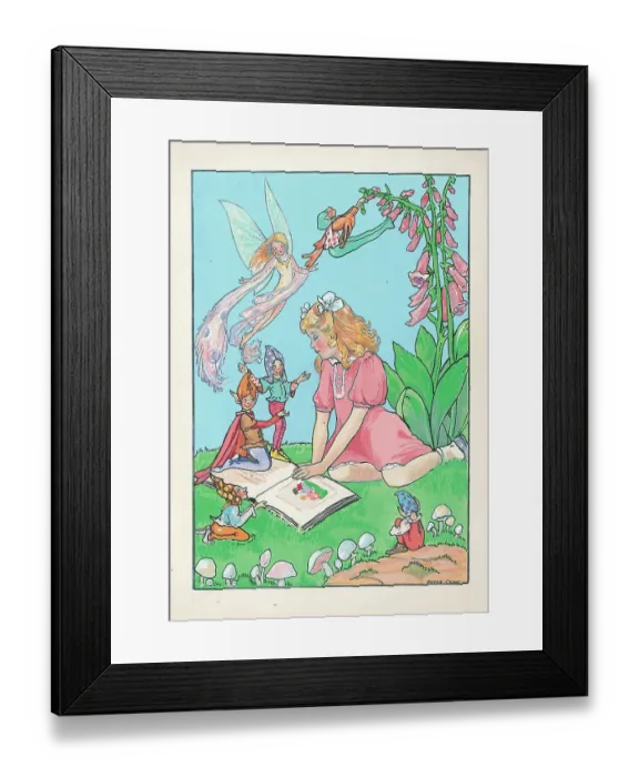 Framed Print : Girl with book and fairies Framed Print : Girl with book and fairies