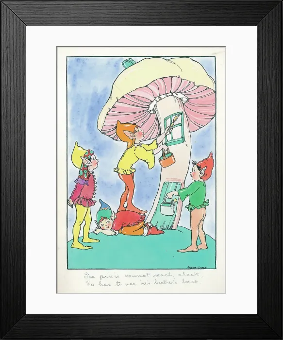 Framed Print : Pixies painting window frame Framed Print : Pixies painting window frame