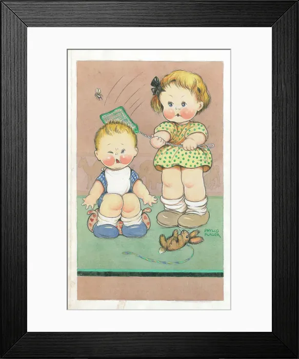 Framed Print : Children dressing up playing Children's Postcard