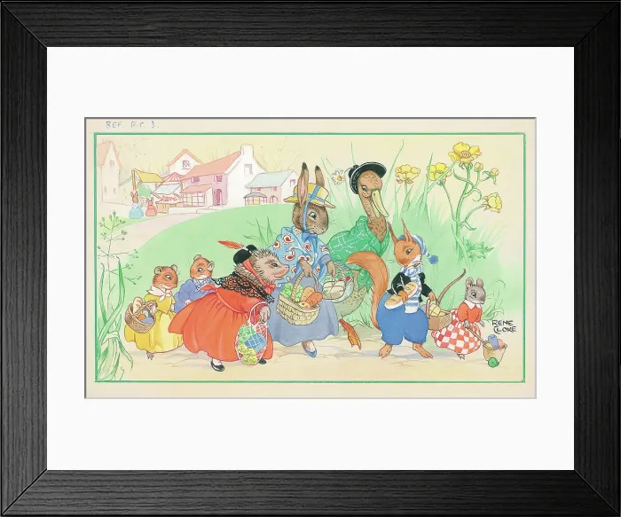 Framed Print : Animals with shopping Children's Postcard design Framed Print : Animals with shopping Children's Postcard design