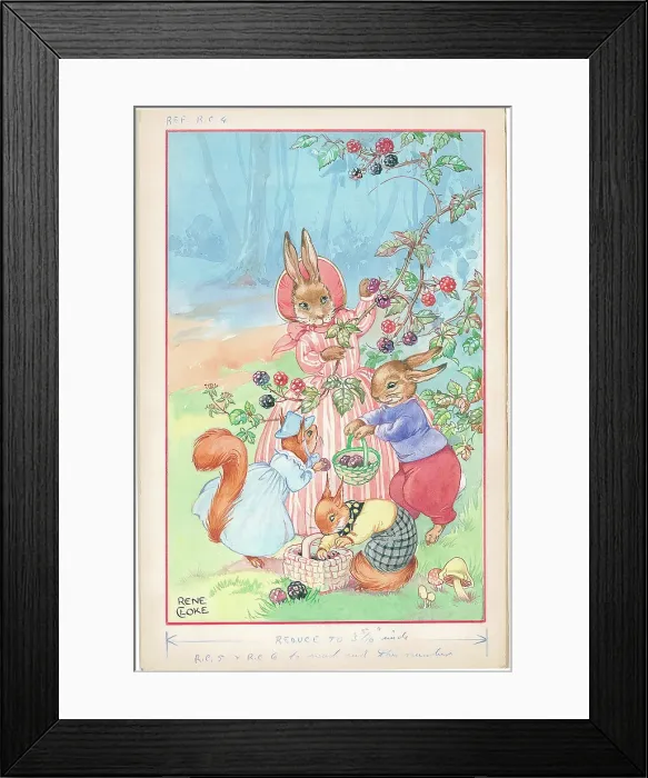 Framed Print : Squirrels and rabbits picking fruit Children's Framed Print : Squirrels and rabbits picking fruit Children's