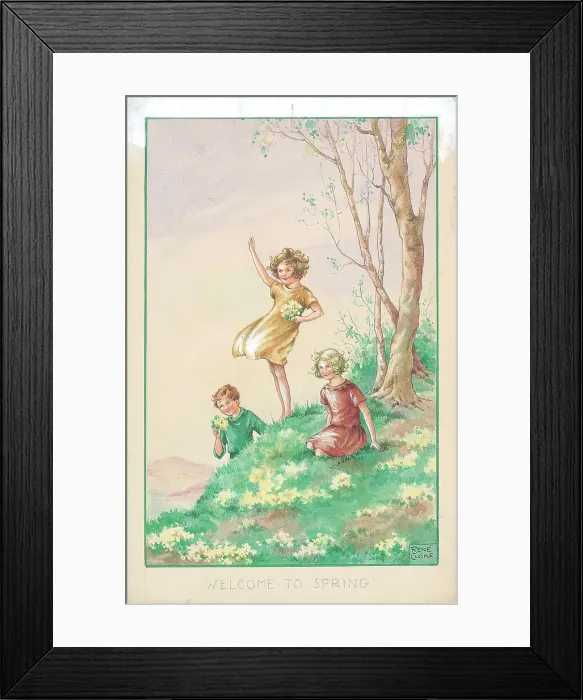 Framed Print : Three on a hill with flowers Framed Print : Three on a hill with flowers